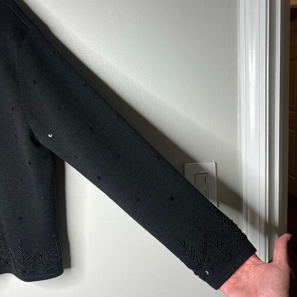 Talbots 100% Wool Beaded Cardigan Sweater Women's L Button Vintage Black Holiday - Picture 6 of 11